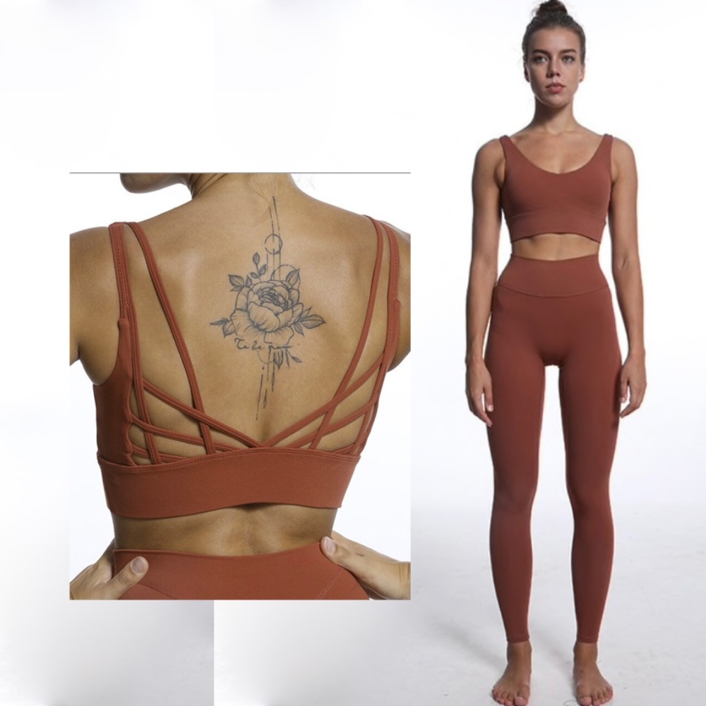brown reddish him 2 pieces match set leggings + top
